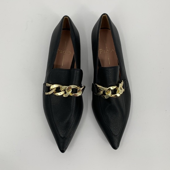 Linea Paolo Mabel pointed toe slip-on loafer black gold chain shoe preppy 4.5 - Picture 3 of 6
